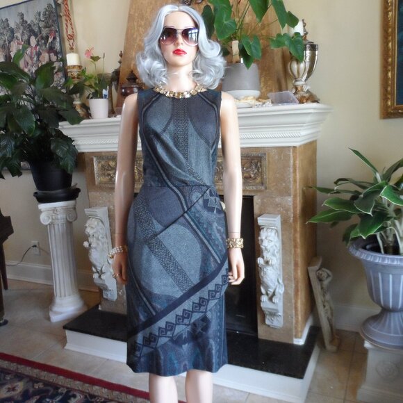 Etro Black Multi Color Wool Blend Sleeveless Sheath Dress Size IT 42 - US 6